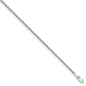 2mm, 14k White Gold, Handmade Solid Rope Chain Bracelet, 8 Inch